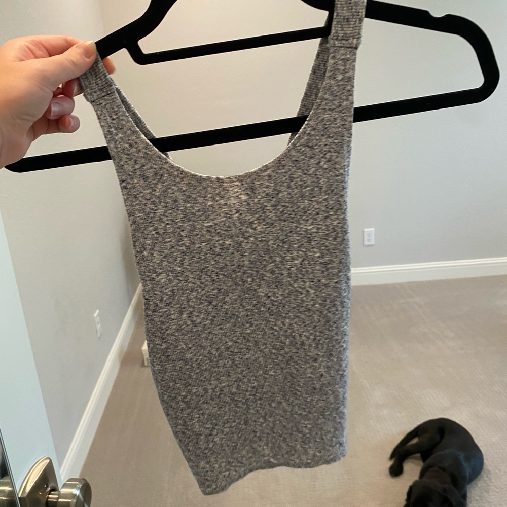 Top Shop fitted grey crop top, knit, with cross back